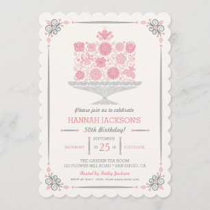 Lacy Flower Birthday Cake Invitation