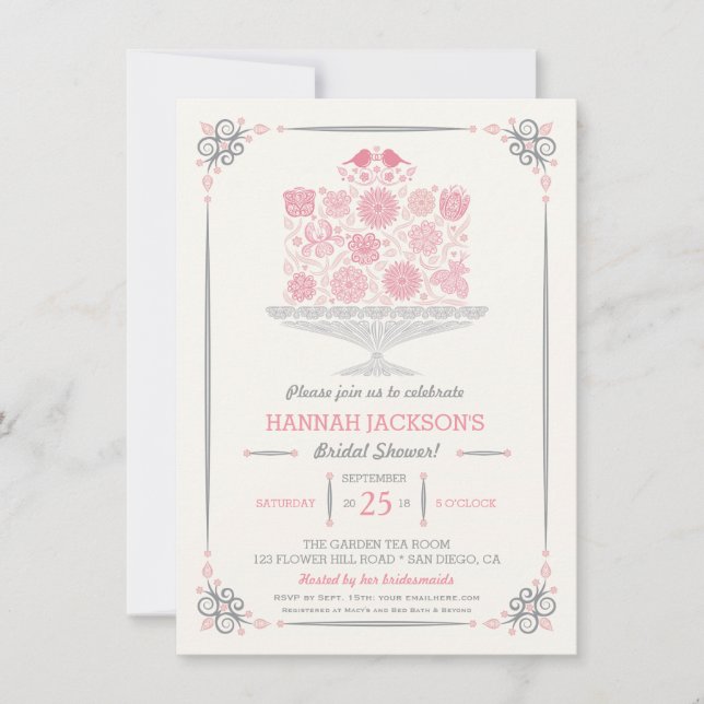 Lacy Flower Cake Bridal Shower Invitation (Front)