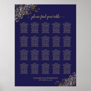 Lacy Gold 20 Table Navy Blue Wedding Seating Chart