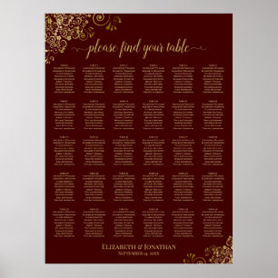 Lacy Gold 30 Table Wedding Seating Chart Auburn