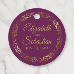 Lacy Gold Border Elegant Cassis Purple Wedding Favour Tags