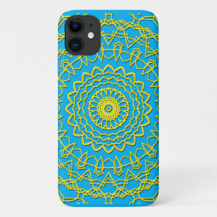 Lacy Gold Colour Circular Design on Sky Blue iPhone 11 Case