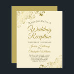 Lacy Gold & Cream Budget Wedding Reception Invite<br><div class="desc">These affordable, budget friendly invitations are designed for guests who are invited to the wedding reception but not the ceremony. The design features an ivory or cream coloured background with ornate gold frills in the corners. The typography includes fancy script lettering for a style that is at once simple and...</div>