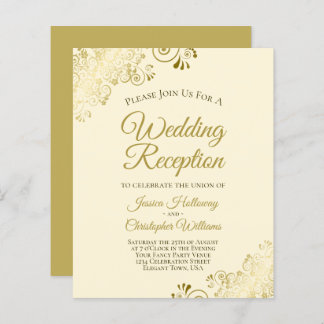 Lacy Gold & Cream Budget Wedding Reception Invite