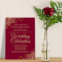 Lacy Gold Filigree Maroon Simple Elegant Wedding