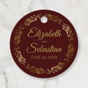 Lacy Gold Frills Elegant Auburn Brown Wedding Favour Tags