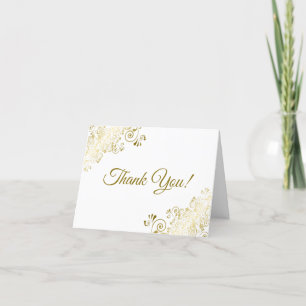 Lacy Gold Frills Elegant White Wedding Photo Thank You Card