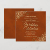 Lacy Gold Frills on Rust Orange Elegant Wedding