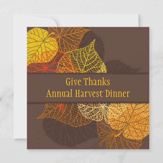 Lacy golden autumnal leaves Thanksgiving Dinner Invitation (Front)