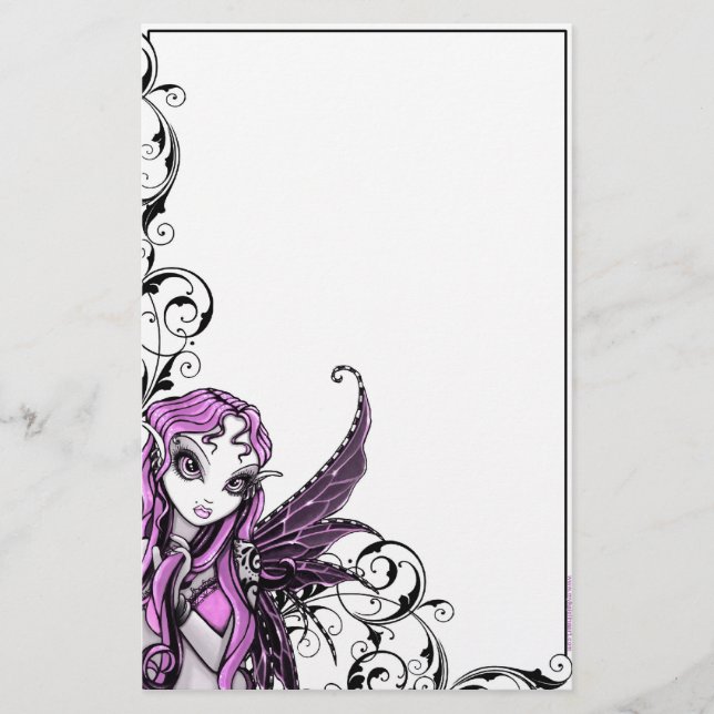 "Lacy" Gothic Pink Valentine Fairy Art Stationery (Front)