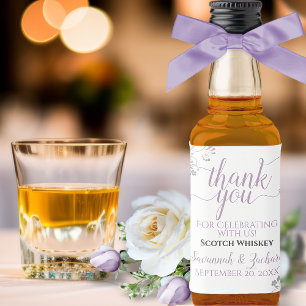 Lacy Grey Lavender & White Wedding Thank You Mini Liquor Bottle Label