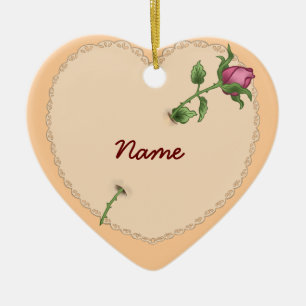 Lacy Heart Rose Ceramic Tree Decoration