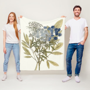 Lacy Leaves - Flowers and Greenery Fleece Blanket