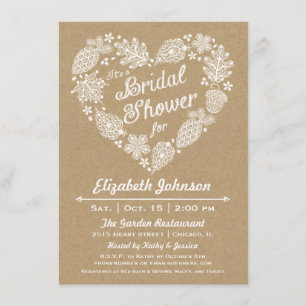 Lacy Leaves Heart Bridal Shower Invitation
