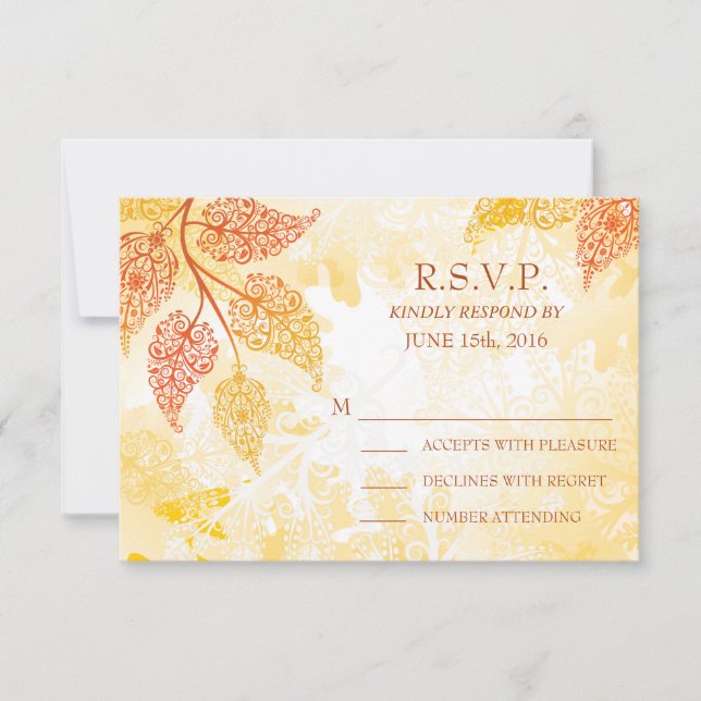 Lacy Leaves Wedding RSVP Card (Front)