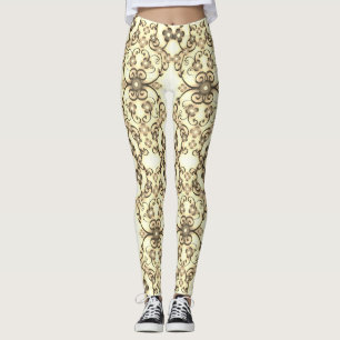 Lacy Look of Flowers Golden Sepia Leggings
