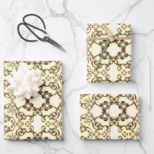 Lacy Look of Flowers Golden Sepia Wrapping Paper Sheet
