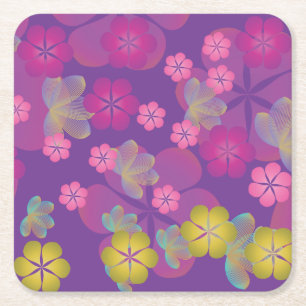 Lacy Lotus Purple Square Paper Coaster