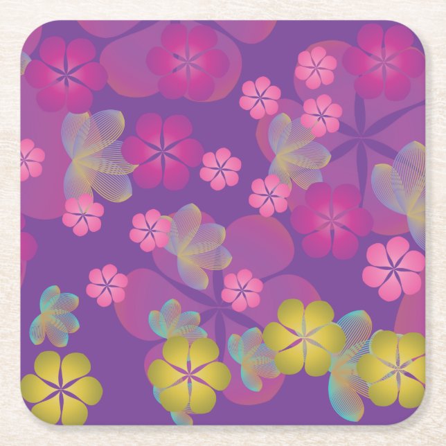 Lacy Lotus Purple Square Paper Coaster (Front)