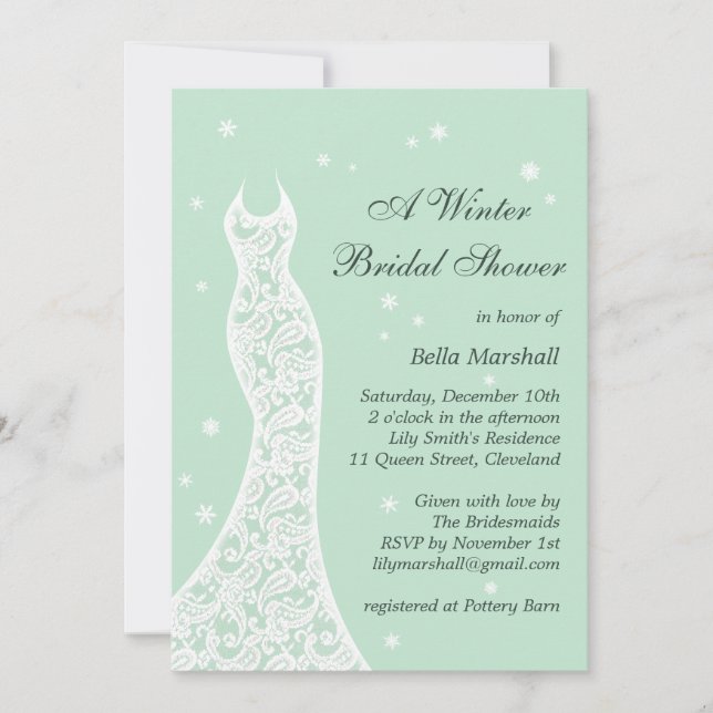 Lacy Mint Winter Bridal Shower Invitation (Front)