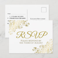 Lacy Ornate Gold Filigree Elegant Wedding RSVP