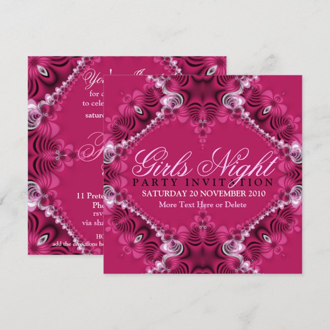 Lacy Pink Birthday Girls Night Party Invitations (Front/Back)