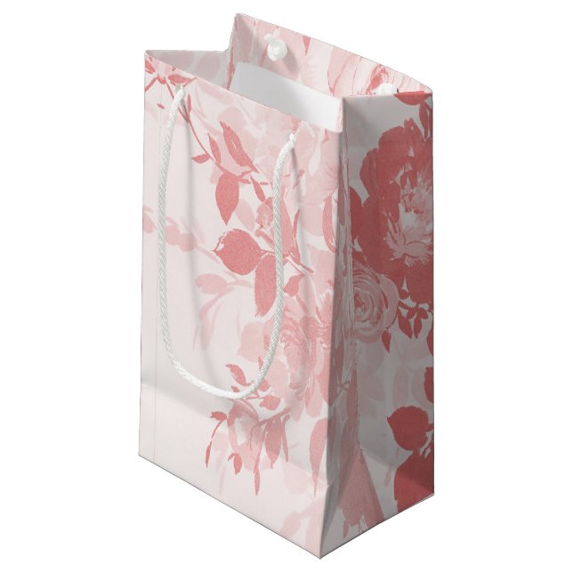 Lacy pink flowers small gift bag (Front Angled)