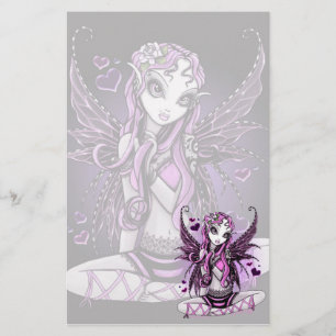 "Lacy" Pink Ribbon Valentine Fairy Art Stationery