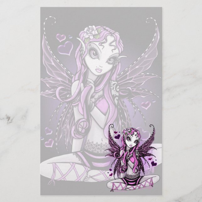 "Lacy" Pink Ribbon Valentine Fairy Art Stationery (Front)