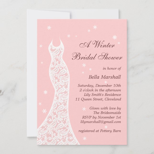 Lacy Pink Winter Bridal Shower Invitation (Front)