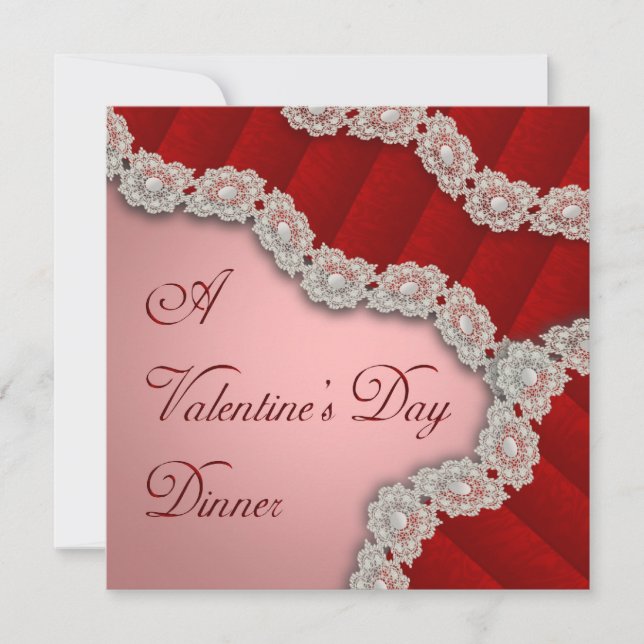 Lacy Red Damask Valentine's Dinner Invitation (Front)