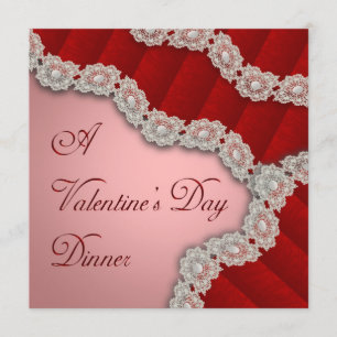 Lacy Red Damask Valentine's Dinner Invitation