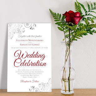 Lacy Red & White BUDGET Wedding Invite Large
