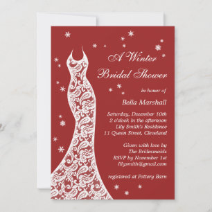 Lacy Red Winter Bridal Shower Invitation