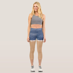 Lacy Shorts Denim Fun Flesh Colour Capri Leggings
