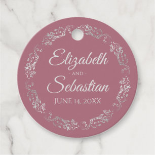 Lacy Silver Border Elegant Dusty Rose Pink Wedding Favour Tags