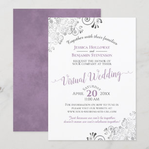 Lacy Silver Lavender & White Virtual Wedding Invitation
