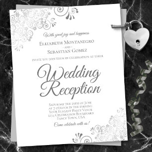 Lacy Silver White Wedding Reception BUDGET Invite