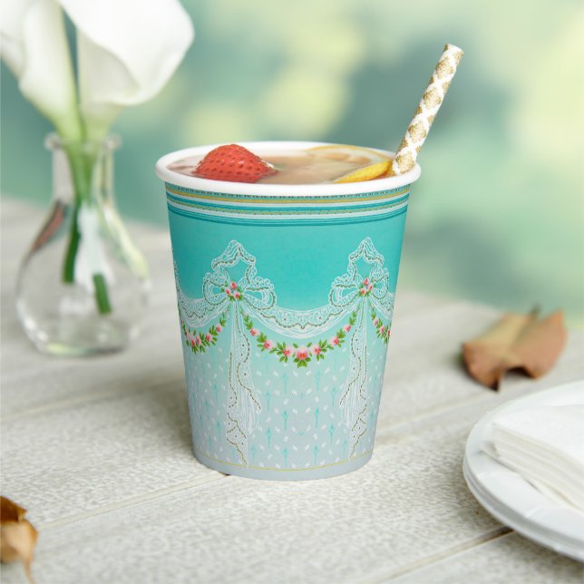 Lacy Swags Bow Knots Rose Garlands Floral Wedding Paper Cups (Insitu)