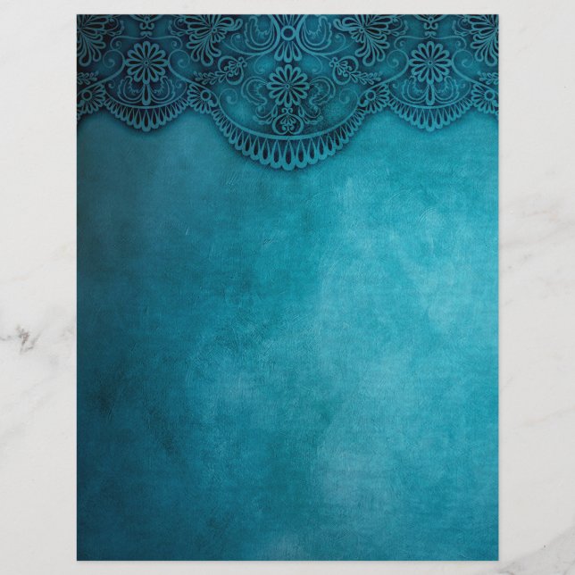 Lacy Turquoise Grunge Scrapbooking Craft Paper (Front)
