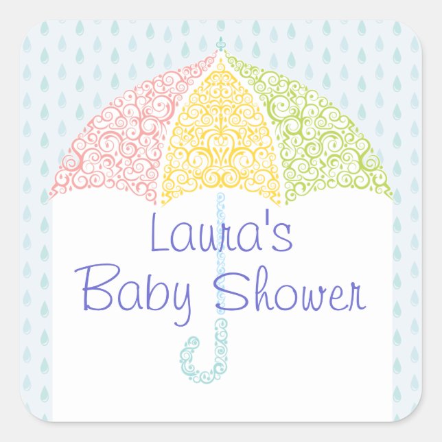 Lacy Umbrella Baby Shower Sticker (Front)