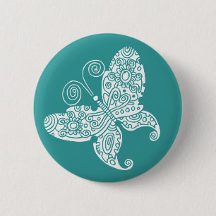 Lacy White Butterfly 6 Cm Round Badge