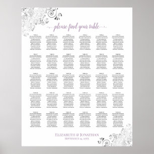Lacy White Lavender 30 Table Wedding Seating Chart