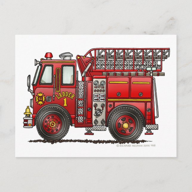 Ladder Fire Truck Firefighter Postcard (Front)