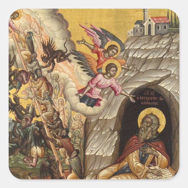 Ladder of Divine Ascent by Emmanuel Tzanes Square Sticker (Front)