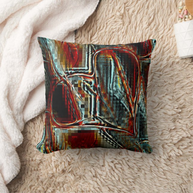 Ladder spotted rough pixelated in grey cyan coral cushion (Blanket)