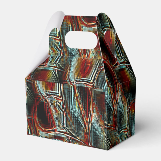 Ladder spotted rough pixelated in grey cyan coral  favour box (Front Side)