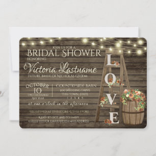Ladder Wine Barrel and Roses Rustic Bridal Shower  Invitation