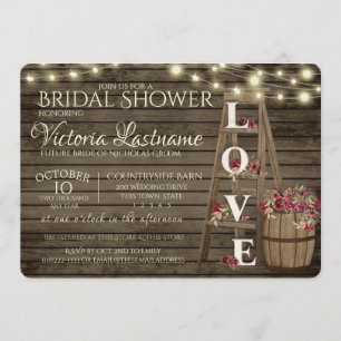 Ladder Wine Barrel and Roses Rustic Bridal Shower Invitation