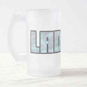"Ladette" urban camo blue and black text beer mug